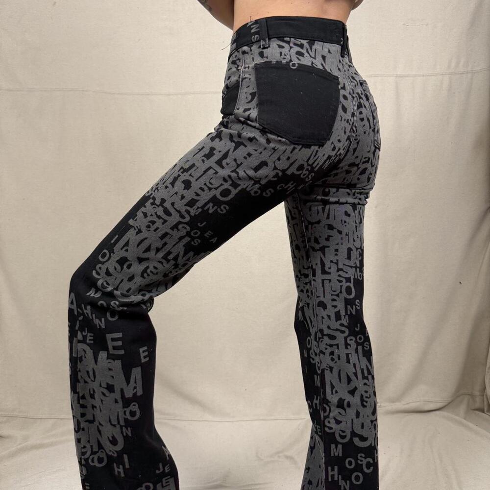 Vintage Moschino Jeans Peace Sign Pants - Y2K Logo Print - Size 28 - Picture 2 of 8